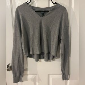 Wild Fable Gray Long Sleeve Waffle Knit Cropped Shirt